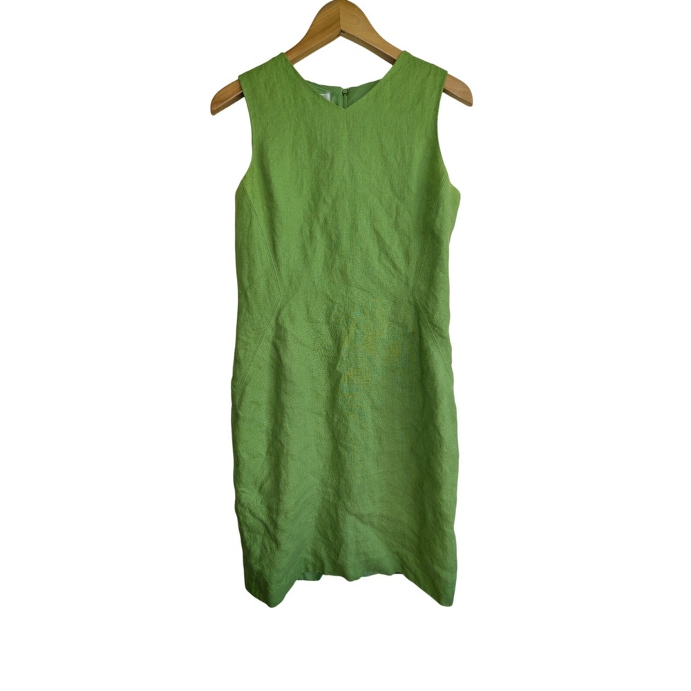 Talbots Irish Linen Sheath Dress Green Sleeveless Pockets Womens Size 8 Vintage